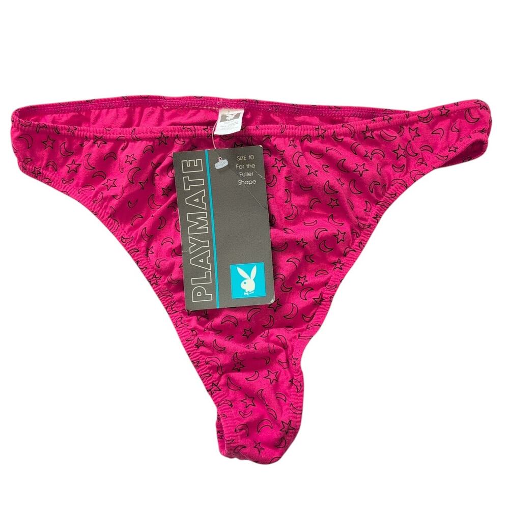 NWT Vintage 90s Y2K Playmate Playboy Bunny Pink Thong Sz 10 Stars Moon Celestial